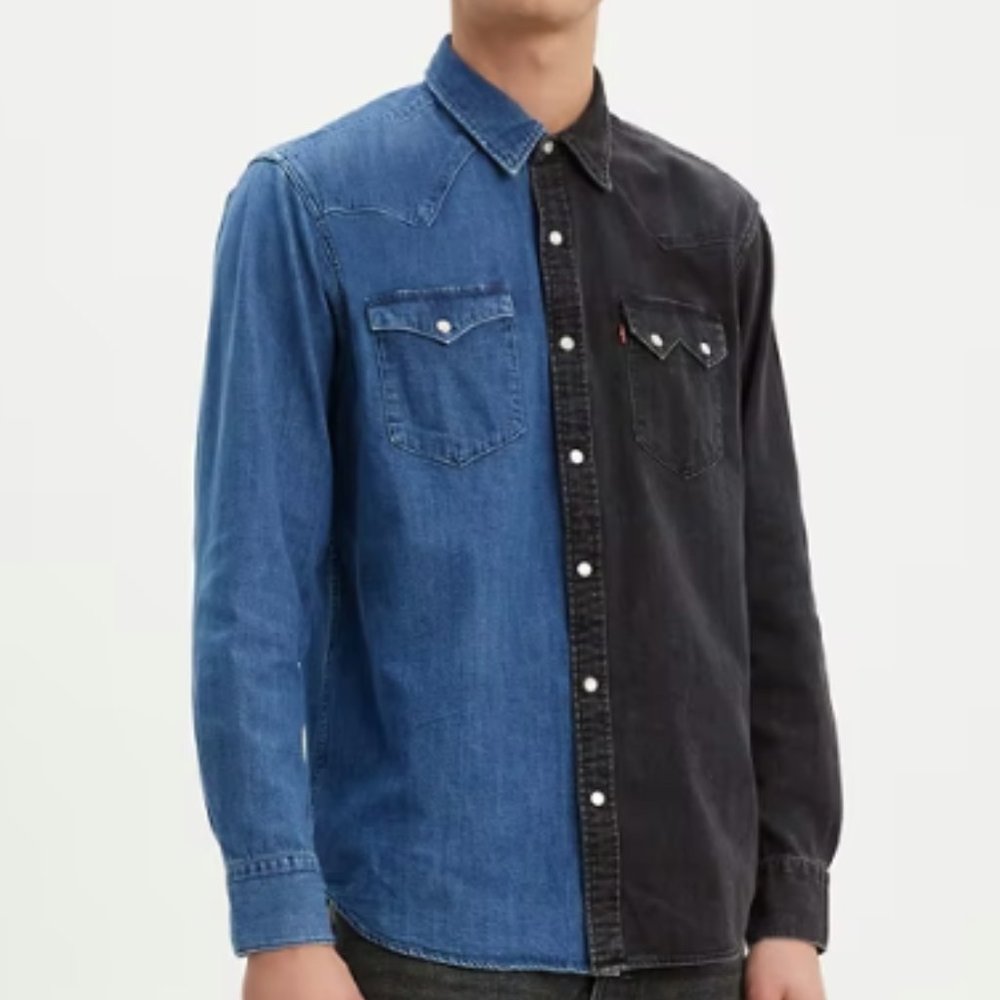 NEW NWT Levi’s Bartooth Color Block Western Spliced Denim Snap-Down Shirt Large